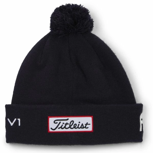 TITLEIST TOUR POM POM BEANIE HAT – NAVY / WHITE - Image 2