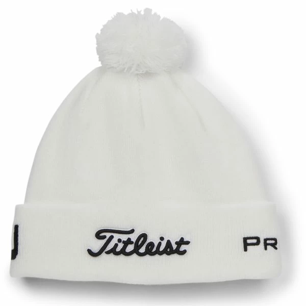 TITLEIST TOUR POM POM BEANIE HAT – WHITE / BLACK