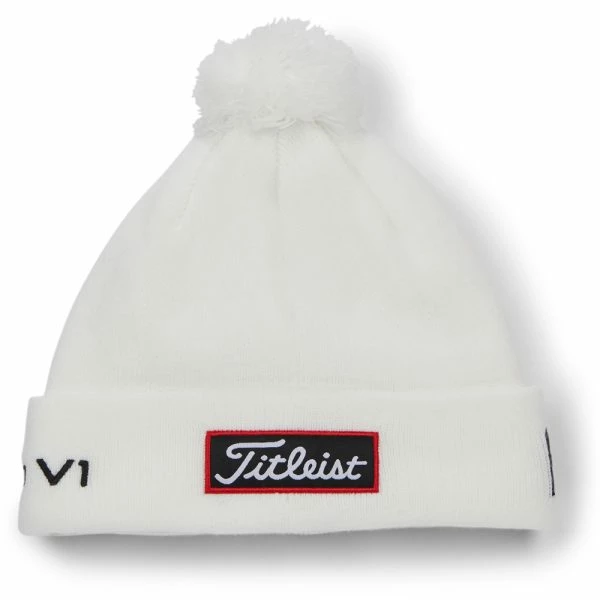TITLEIST TOUR POM POM BEANIE HAT – WHITE / BLACK - Image 2