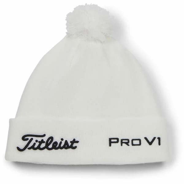 TITLEIST TOUR POM POM BEANIE HAT – WHITE / BLACK - Image 3