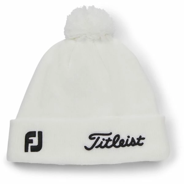 TITLEIST TOUR POM POM BEANIE HAT – WHITE / BLACK - Image 4