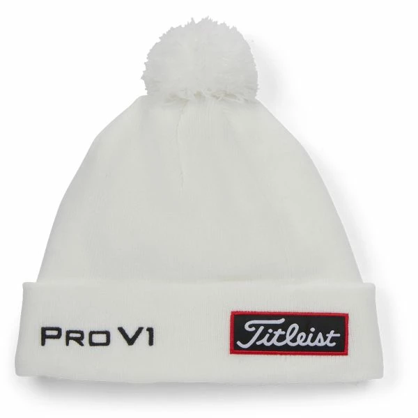 TITLEIST TOUR POM POM BEANIE HAT – WHITE / BLACK - Image 5