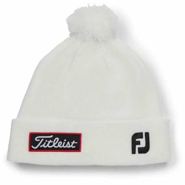 TITLEIST TOUR POM POM BEANIE HAT – WHITE / BLACK - Image 6