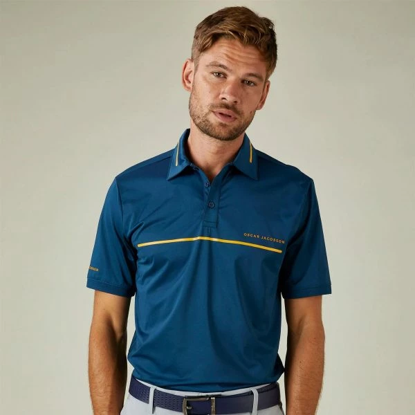 OSCAR JACOBSON MARSDEN POLO SHIRT – TEAL / OCHRE - Image 3