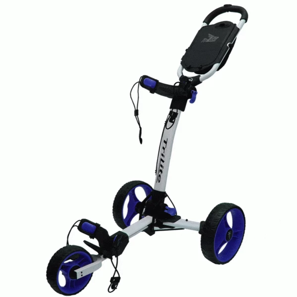 AXGLO TRILITE 3 WHEEL GOLF TROLLEY – WHITE / BLUE +FREE £39.99 ACCESSORY PACK
