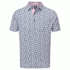 FOOTJOY SHADOW PALM PRINT PIQUE GOLF POLO SHIRT – PINK / GREY
