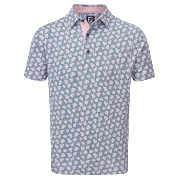 FOOTJOY SHADOW PALM PRINT PIQUE GOLF POLO SHIRT – PINK / GREY
