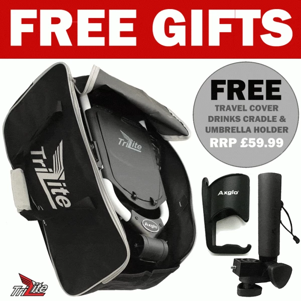 AXGLO TRILITE 3 WHEEL GOLF TROLLEY – BLACK / BLACK +FREE £39.99 ACCESSORY PACK - Image 5