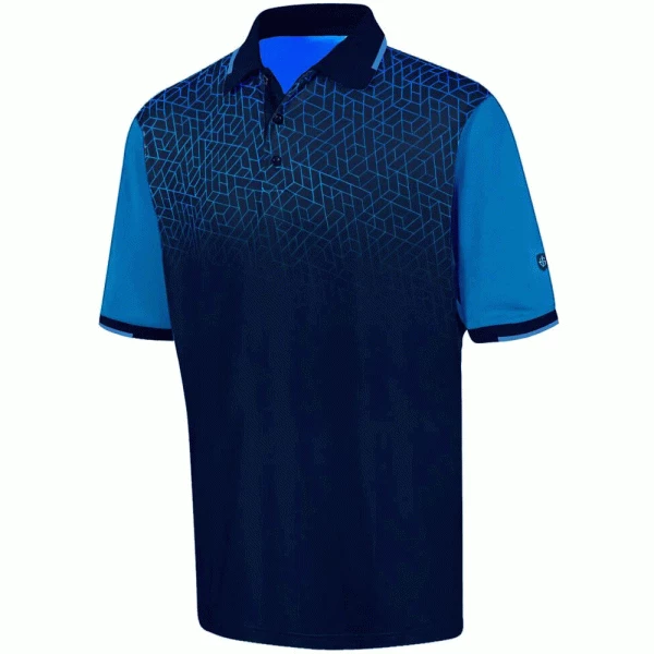 ISLAND GREEN GRADED GEOMETRIC GOLF POLO SHIRT – NAVY / AQUA