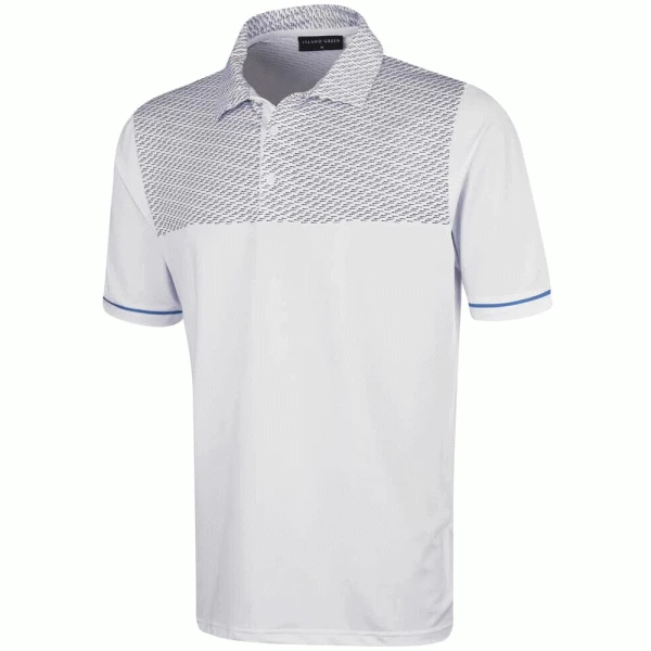 ISLAND GREEN HIGHLIGHTED DASH PRINT GOLF POLO SHIRT – WHITE