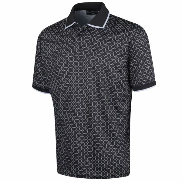 ISLAND GREEN GEOMETRIC PRINT GOLF POLO SHIRT – BLACK