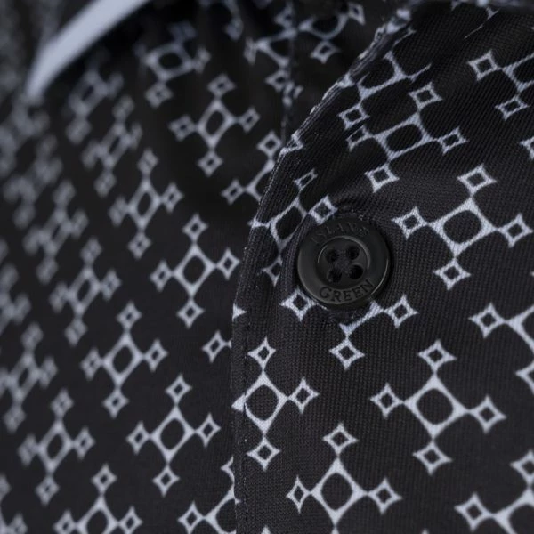 ISLAND GREEN GEOMETRIC PRINT GOLF POLO SHIRT – BLACK - Image 3