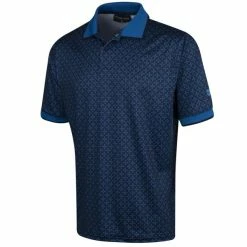 ISLAND GREEN GEOMETRIC PRINT GOLF POLO SHIRT – NAVY