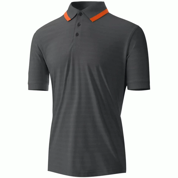 ISLAND GREEN JACQUARD KNIT UV GOLF POLO SHIRT – CHARCOAL / TANGERINE