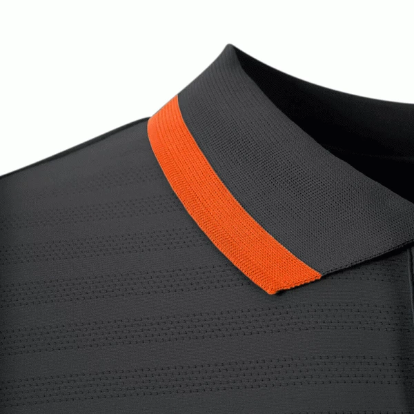 ISLAND GREEN JACQUARD KNIT UV GOLF POLO SHIRT – CHARCOAL / TANGERINE - Image 3