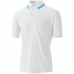 ISLAND GREEN JACQUARD KNIT UV GOLF POLO SHIRT – WHITE / AQUA