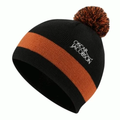 OSCAR JACOBSON MURRAY KNITTED BOBBLE HAT – BLACK / RUST ORANGE