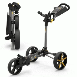 POWAKADDY DLX LITE FF GOLF PUSH CART – GUN METAL / YELLOW +FREE UMBRELLA HOLDER