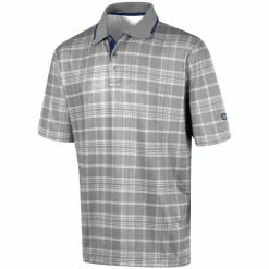 ISLAND GREEN PLAID CHECK PRINT GOLF POLO SHIRT – GREY