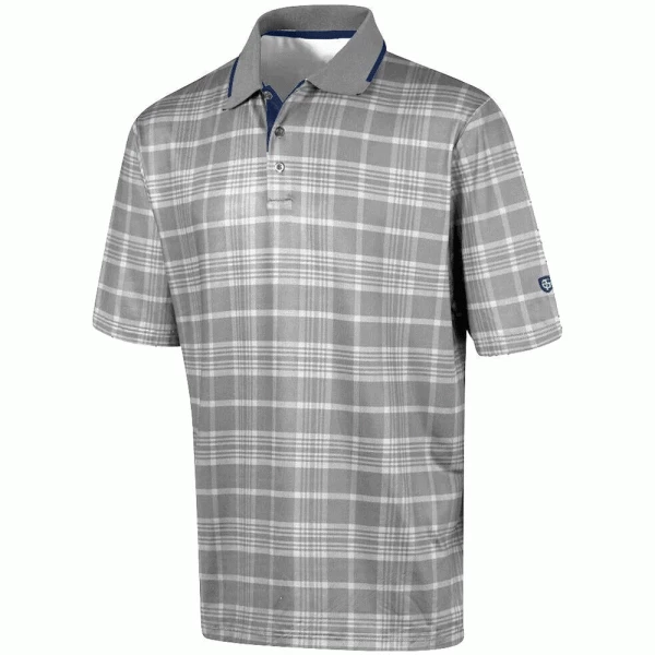 ISLAND GREEN PLAID CHECK PRINT GOLF POLO SHIRT – GREY