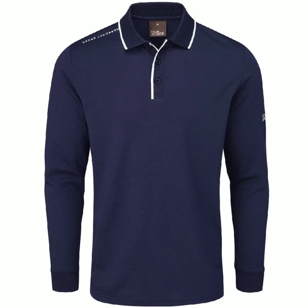 OSCAR JACOBSON SHELDON LONG SLEEVE POLO SHIRT – NAVY