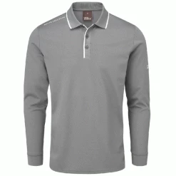 OSCAR JACOBSON SHELDON LONG SLEEVE POLO SHIRT – PEWTER