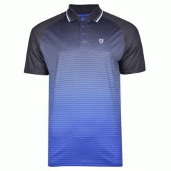 ISLAND GREEN SUBLIMATION STRIPE GOLF POLO SHIRT – CHARCOAL / BLUE