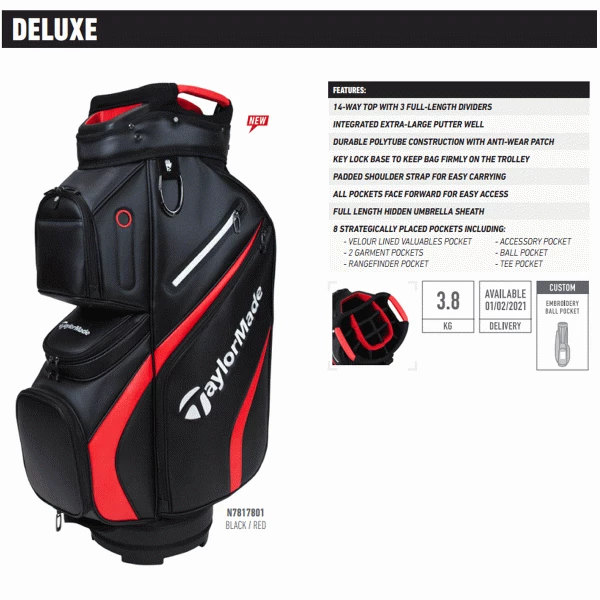 TAYLORMADE DELUXE GOLF CART TROLLEY BAG – BLACK / BLUE - Image 3