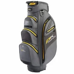 POWAKADDY DRI-TECH 14 WAY WATERPROOF GOLF CART TROLLEY BAG – GUN METAL / YELLOW